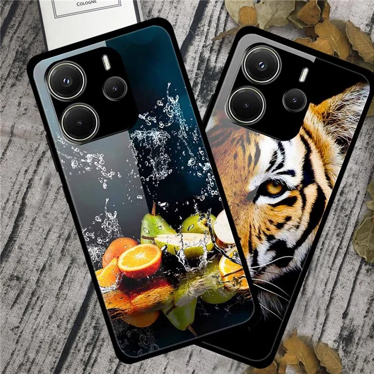 For Xiaomi Redmi Note 14 4G (163.25x76.55x8.16mm) Case Pattern Printed Tempered Glass Phone Cover - Pear
