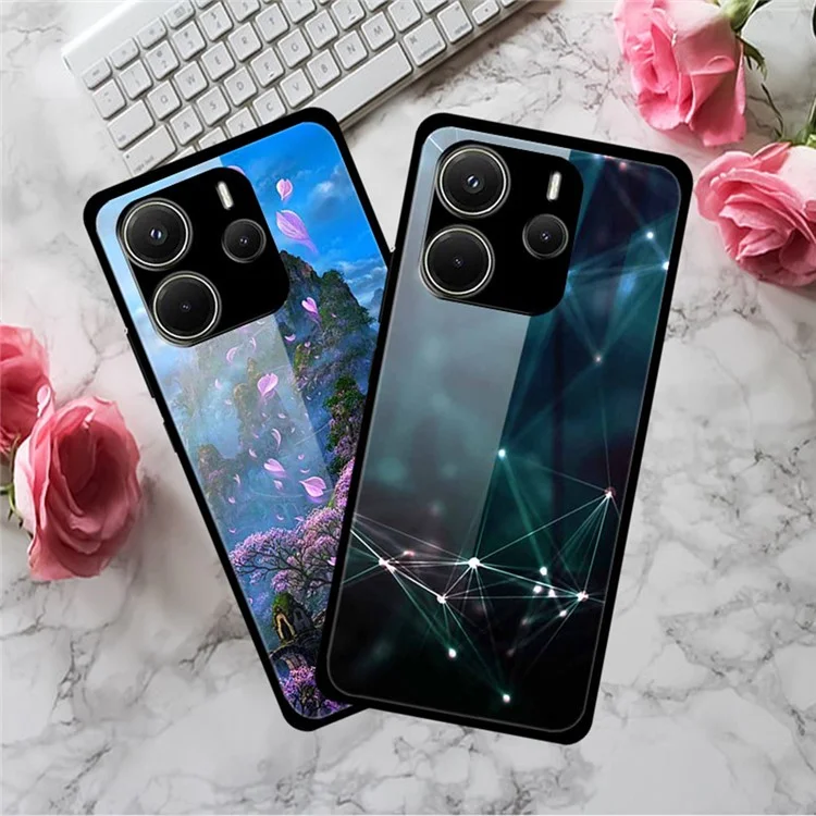 For Xiaomi Redmi Note 14 4G (163.25x76.55x8.16mm) Case Pattern Printed Tempered Glass Phone Cover - Pear