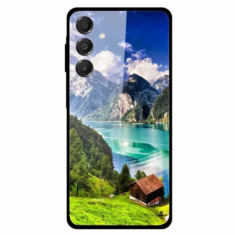 For Samsung Galaxy A16 5G / A16 4G Case Pattern Printed Tempered Glass Phone Cover - Green Mountain Cabin