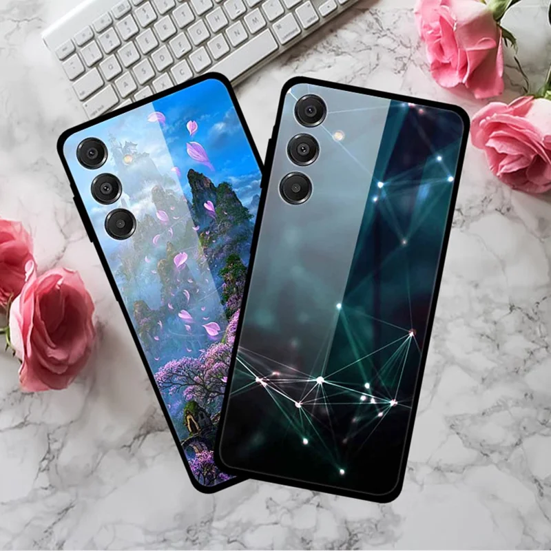 For Samsung Galaxy A16 5G / A16 4G Case Pattern Printed Tempered Glass Phone Cover - Green Mountain Cabin