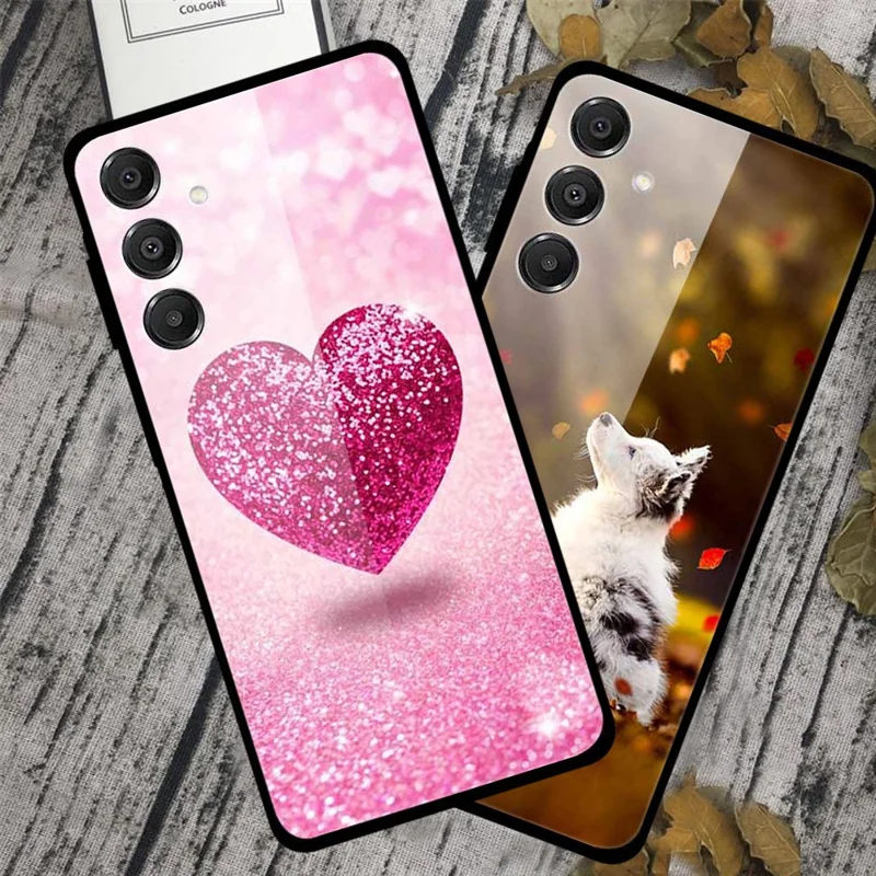 For Samsung Galaxy A16 5G / A16 4G Case Pattern Print Tempered Glass Cell Phone Cover - Heart