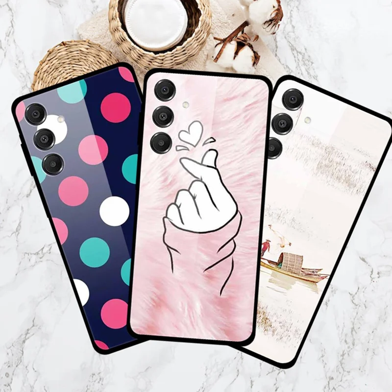 For Samsung Galaxy A16 5G / A16 4G Case Pattern Print Tempered Glass Cell Phone Cover - Heart
