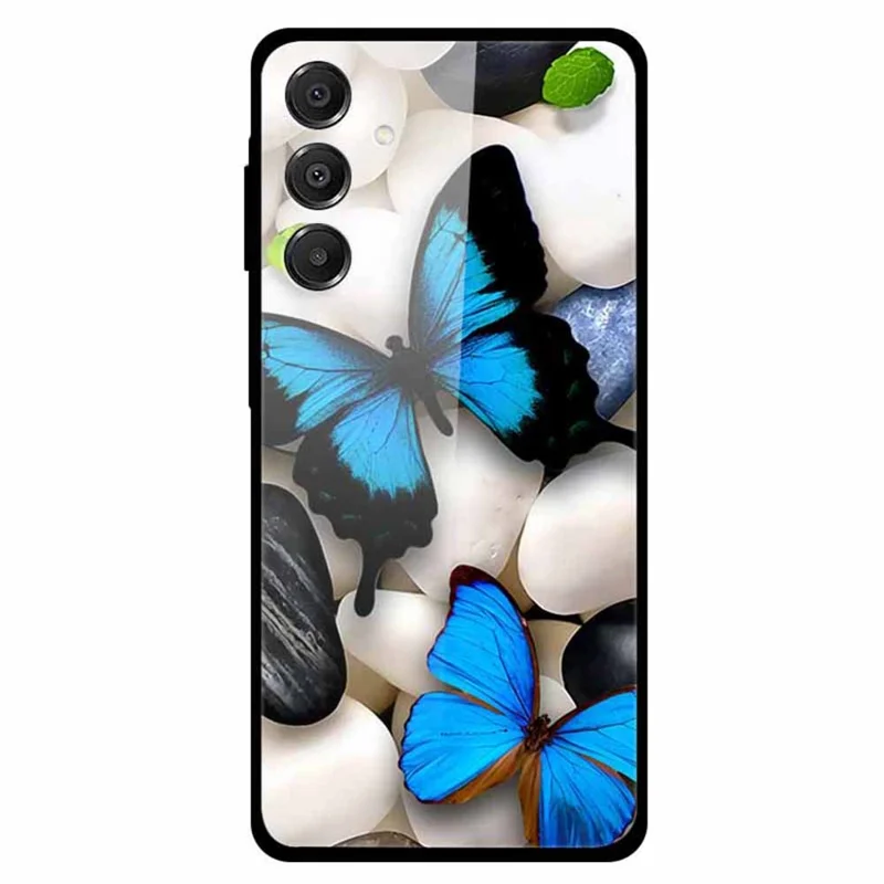 For Samsung Galaxy A16 5G / A16 4G Case Pattern Print Tempered Glass Cell Phone Cover - Blue Butterfly