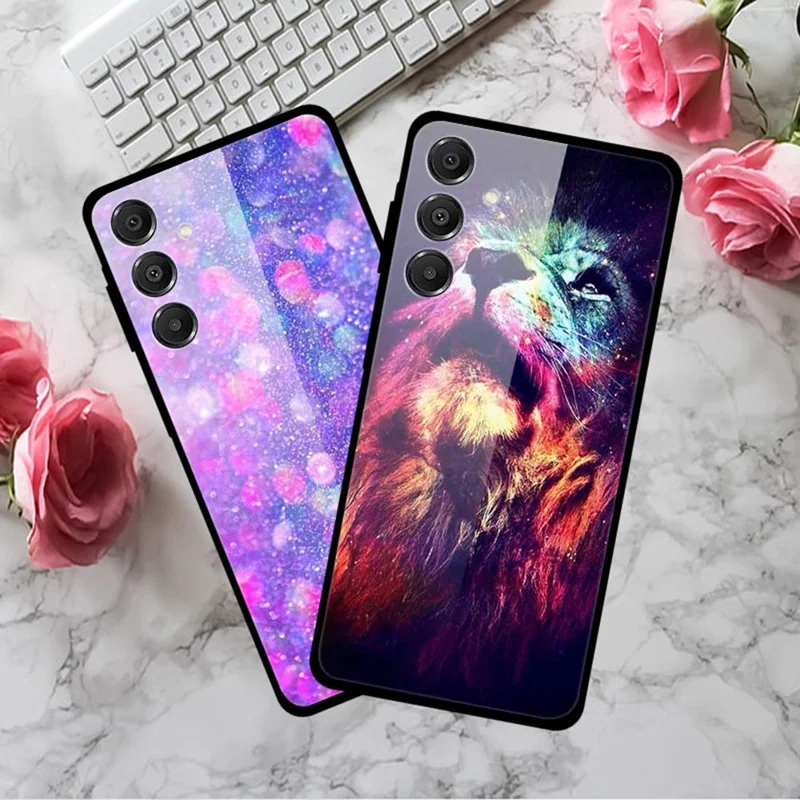 For Samsung Galaxy A16 5G / A16 4G Case Pattern Print Tempered Glass Cell Phone Cover - Blue Butterfly