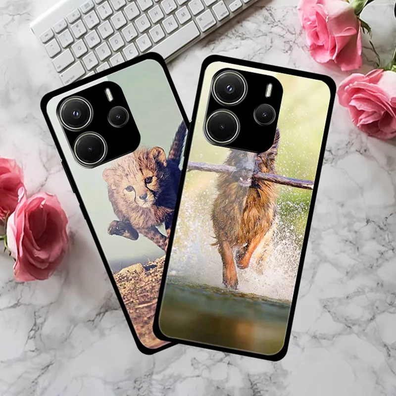 For Xiaomi Redmi Note 14 4G (163.25mm) Case Pattern Print Tempered Glass + TPU Phone Back Cover - Blue Sky Yellow Cat