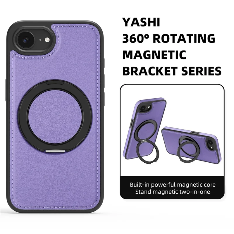 Hoesje voor iPhone 16e met ringstandaard, compatibel met MagSafe, PU-leer achterkant - Paars