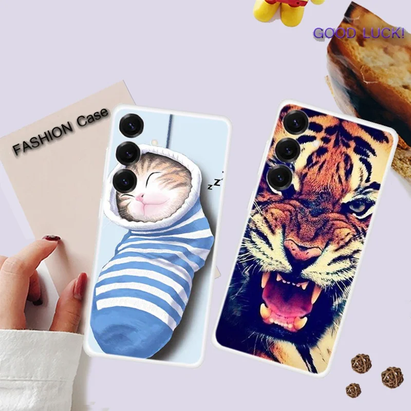 For Samsung Galaxy S25+ Case TPU Pattern Printing Anti-Fall Phone Cover - Socks and Cat