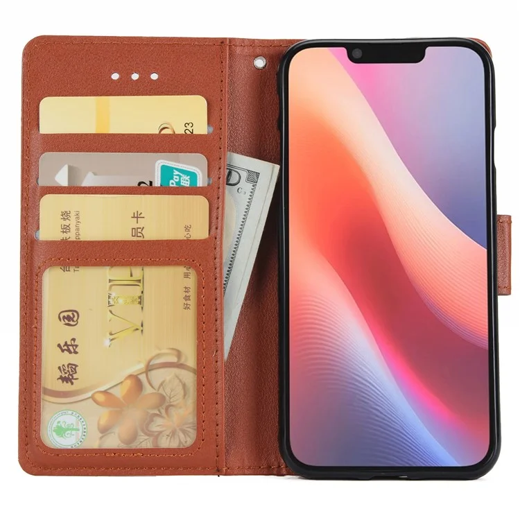 For iPhone 16e Case Wallet Stand View PU Leather Phone Cover - Brown