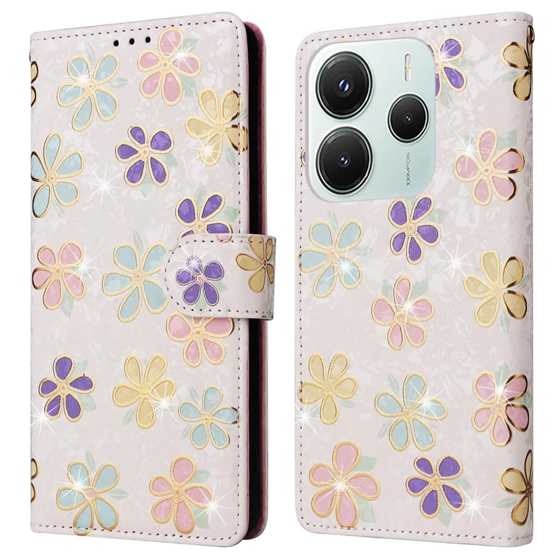 For Xiaomi Redmi Note 14 5G Case RFID Blocking Flower Leather Phone Cover - Colorful Flower
