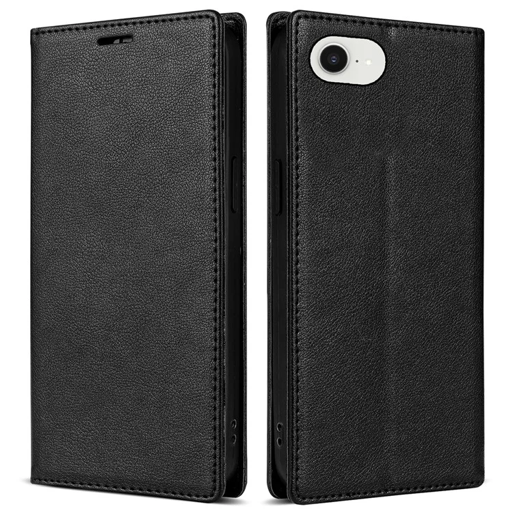 For iPhone 16e Wallet Case Magnetic Closure PU Leather Phone Cover - Black