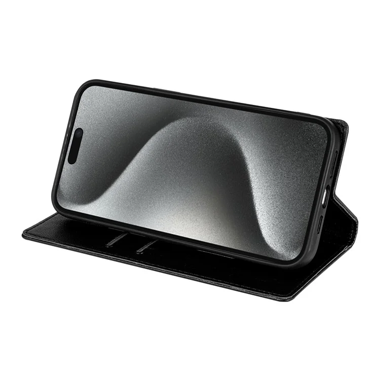For iPhone 16e Wallet Case Magnetic Closure PU Leather Phone Cover - Black