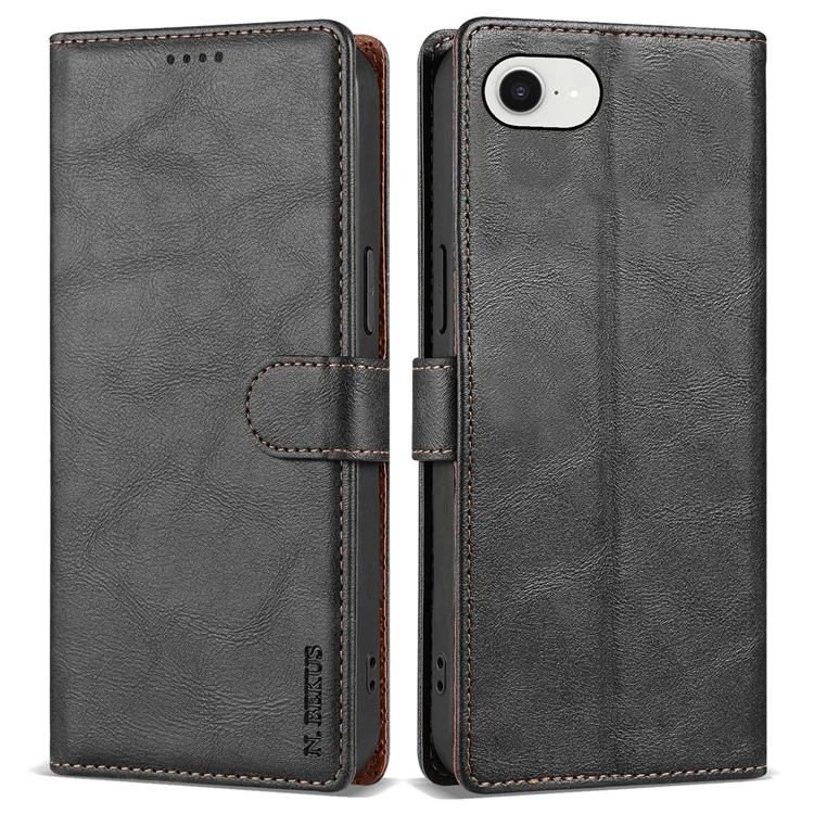 N.BEKUS CSJ-001 Hülle für iPhone 16e aus PU-Leder Brieftasche Handyhülle - Schwarz
