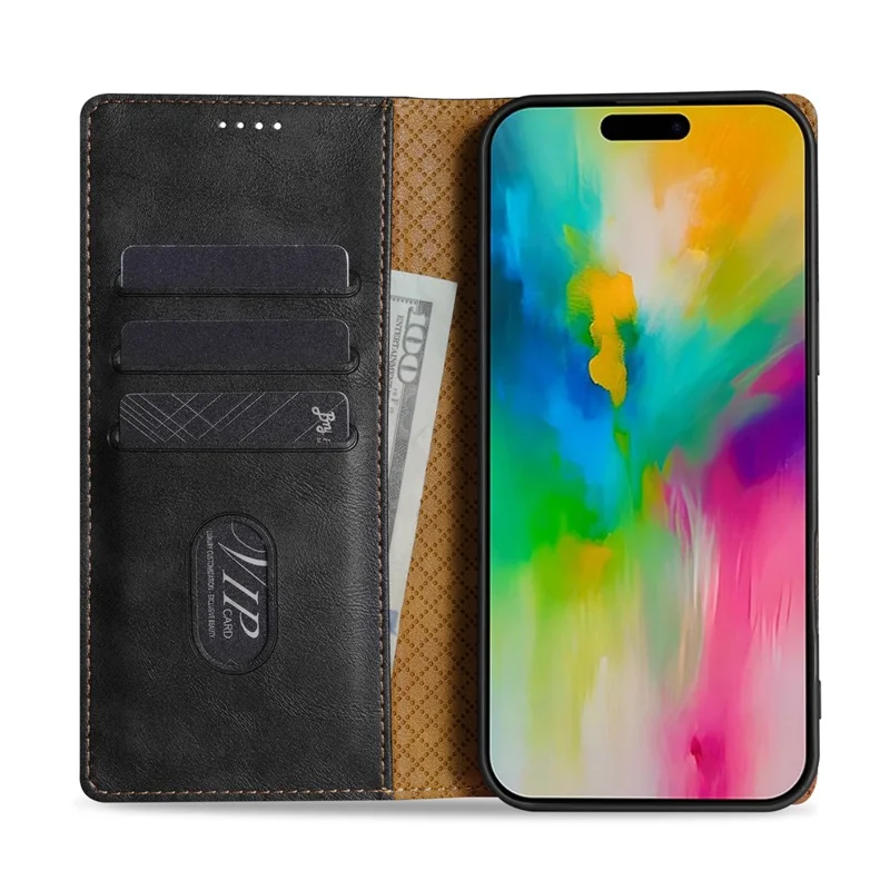N.BEKUS CSJ-001 Hülle für iPhone 16e aus PU-Leder Brieftasche Handyhülle - Schwarz
