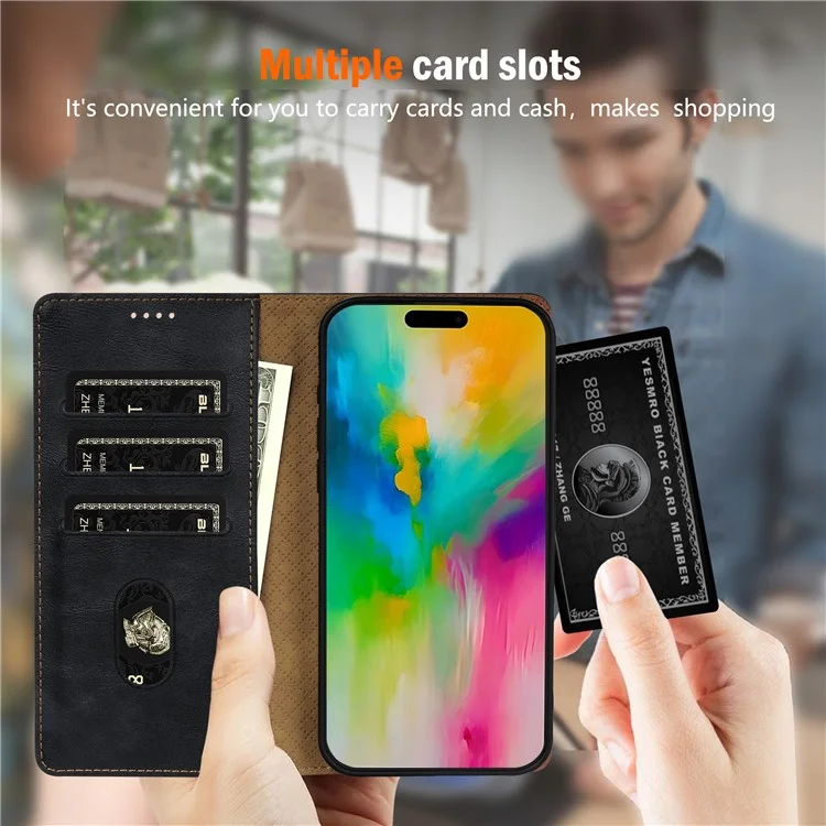 N.BEKUS CSJ-001 Hülle für iPhone 16e aus PU-Leder Brieftasche Handyhülle - Schwarz