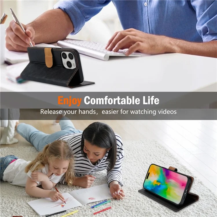 N.BEKUS CSJ-001 Hülle für iPhone 16e aus PU-Leder Brieftasche Handyhülle - Schwarz