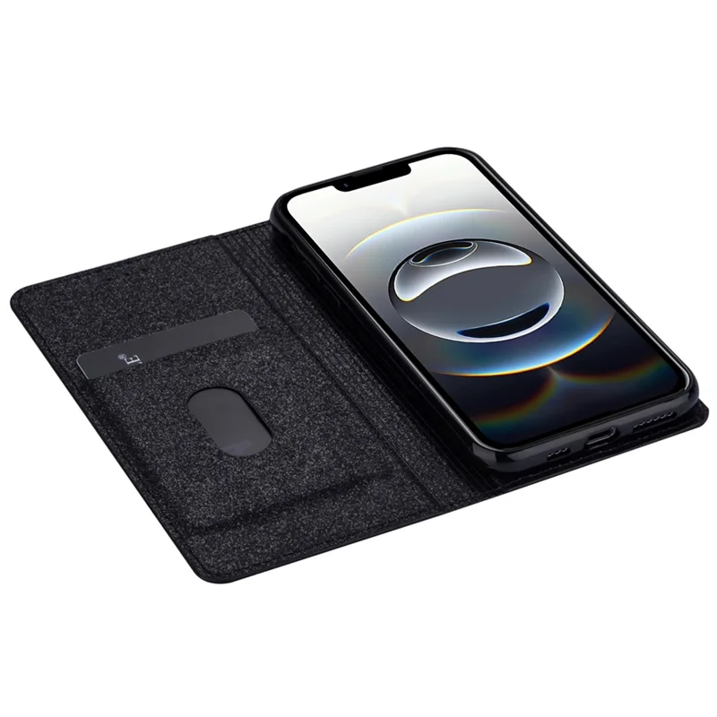 Hoesje voor iPhone 16e Glitter PU-leer + TPU met kaartvak - Zwart