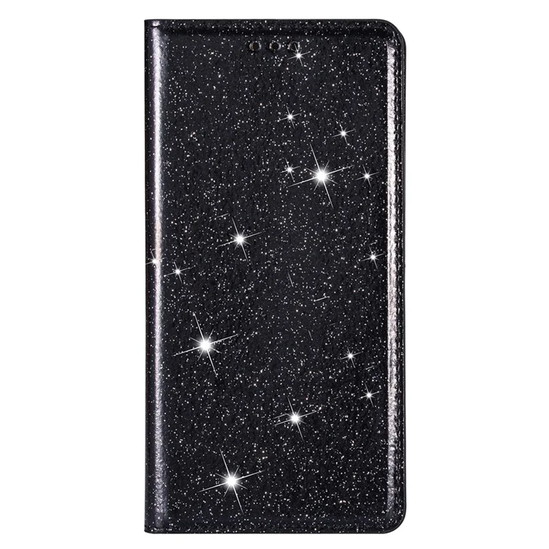 Hoesje voor iPhone 16e Glitter PU-leer + TPU met kaartvak - Zwart