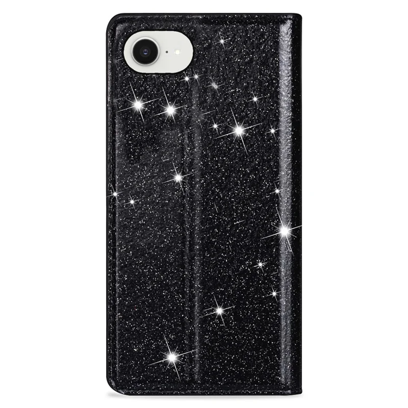 Hoesje voor iPhone 16e Glitter PU-leer + TPU met kaartvak - Zwart