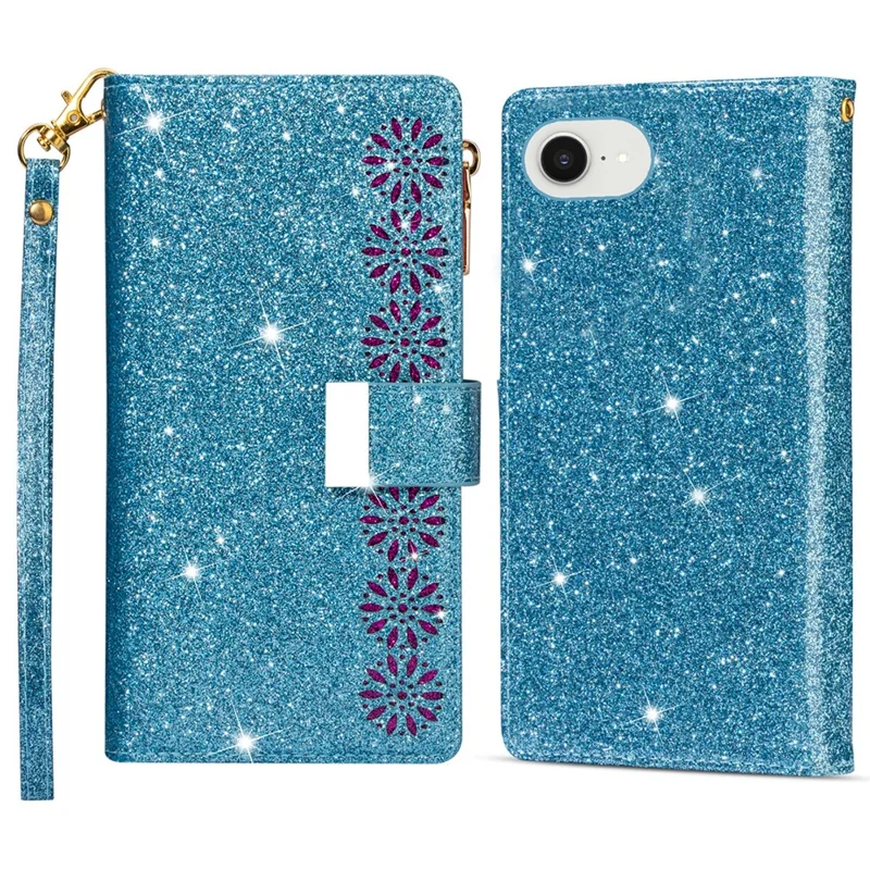 For iPhone 16e Case Starry Sky Carving Leather Wallet Phone Cover - Blue