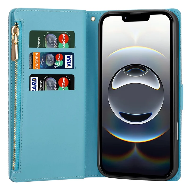 For iPhone 16e Case Starry Sky Carving Leather Wallet Phone Cover - Blue