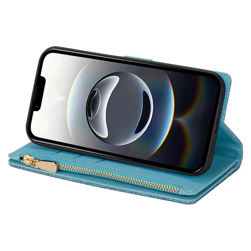 For iPhone 16e Case Starry Sky Carving Leather Wallet Phone Cover - Blue