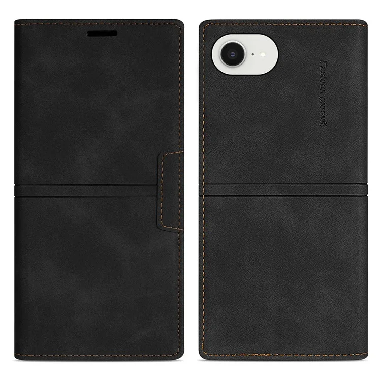 For iPhone 16e Wallet Case Magnetic Closing Leather Phone Cover - Black