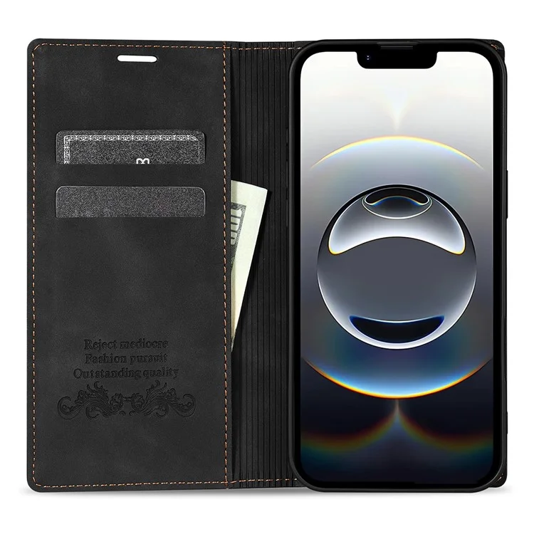 For iPhone 16e Wallet Case Magnetic Closing Leather Phone Cover - Black