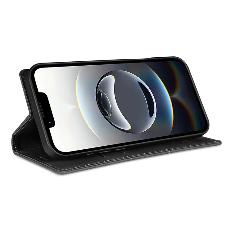 For iPhone 16e Wallet Case Magnetic Closing Leather Phone Cover - Black