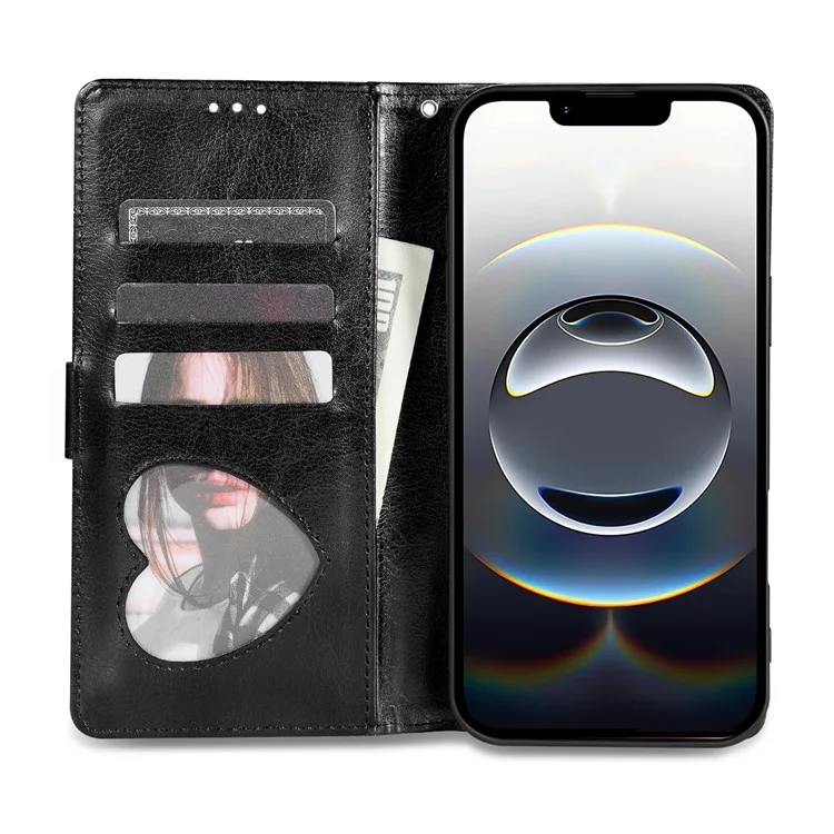 For iPhone 16e Stand Case Glitter Phone Leather Cover Zipper Pocket - Black
