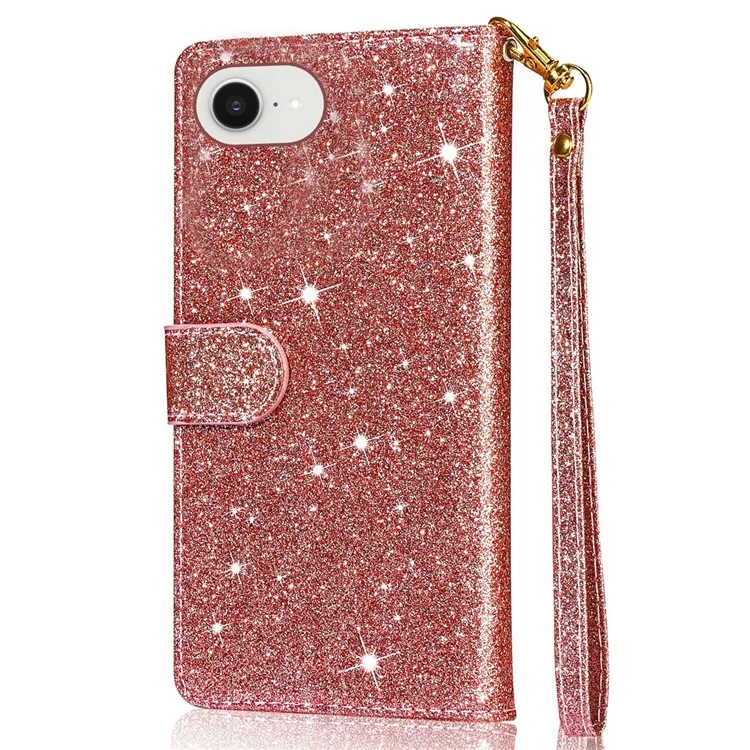 Custodia in pelle con cerniera e glitter per iPhone 16e - Oro rosa