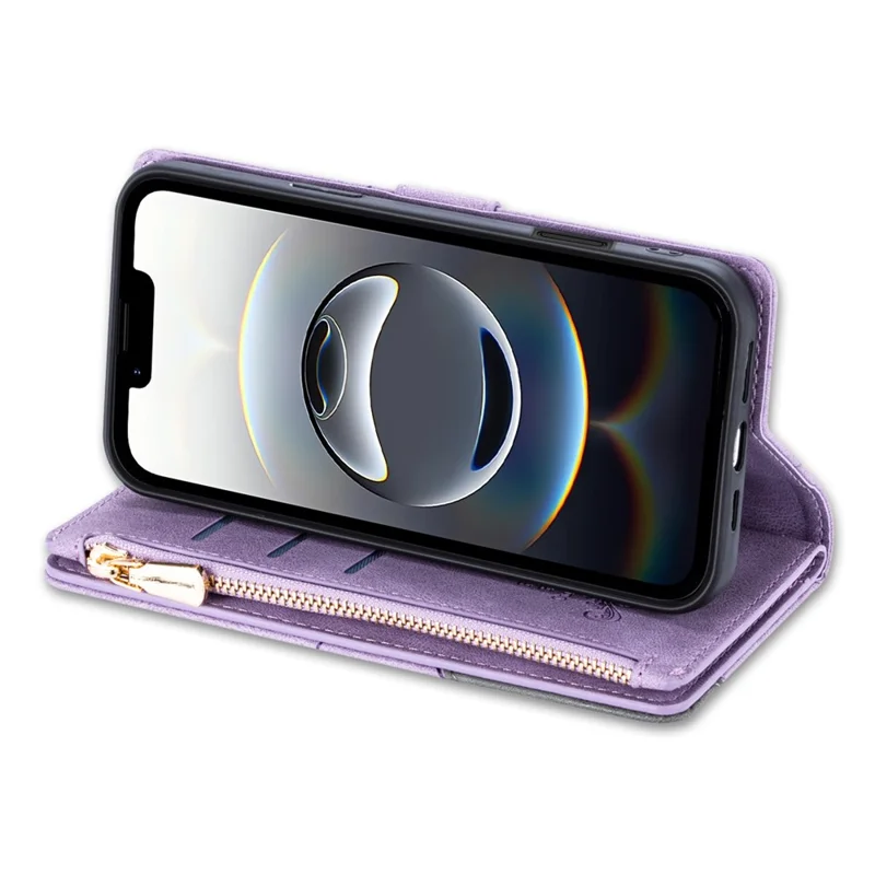 For iPhone 16e Wallet Case Color Splicing Leather Phone Cover with Stand - Purple