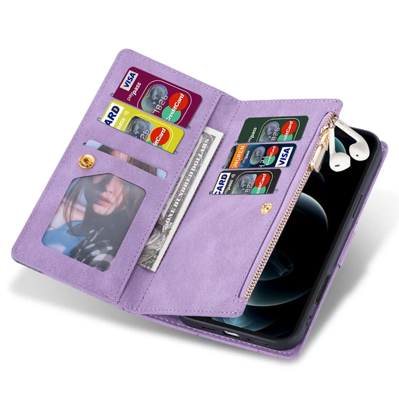 For iPhone 16e Wallet Case Color Splicing Leather Phone Cover with Stand - Purple