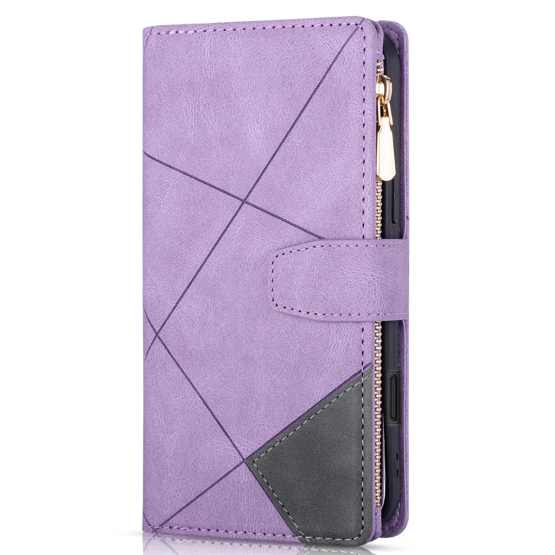 For iPhone 16e Wallet Case Color Splicing Leather Phone Cover with Stand - Purple