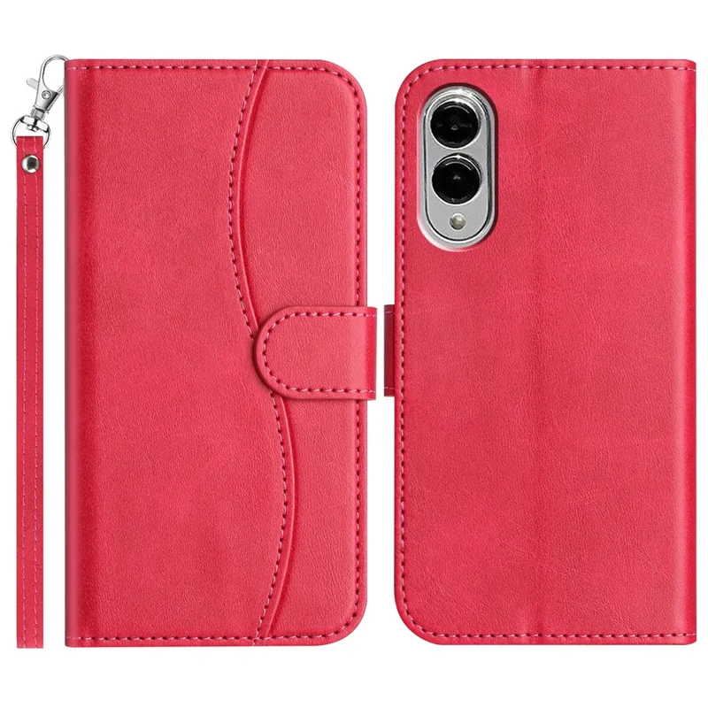 Para Samsung Galaxy S25 Edge Capa de Suporte com Alça Carteira de Couro PU Capa de Telefone Desenho de Costura em Forma de S - Rosa