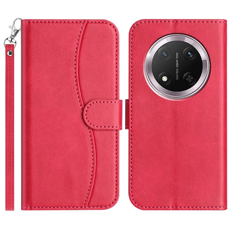 For Honor X9c 5G Stand Case with Strap PU Leather Wallet Phone Cover S Shape Stitching Design - Rose