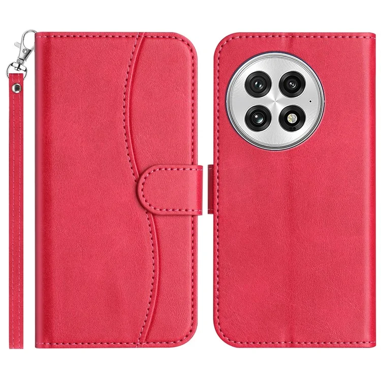 Funda tipo cartera de cuero PU con soporte y correa para OnePlus 13, diseño de costura en forma de S - Rosa
