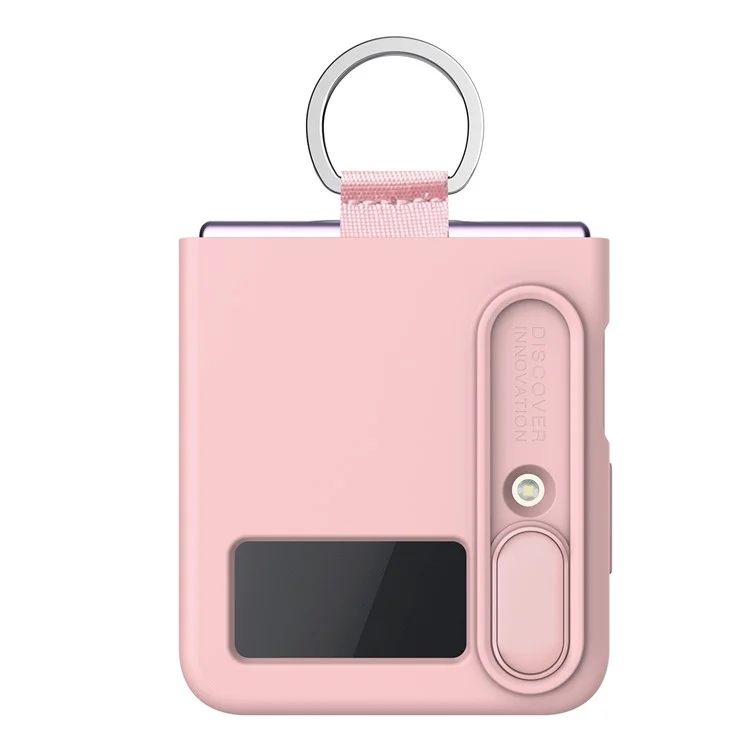 NILLKIN für Samsung Galaxy Z Flip4 5G Kameraobjektiv-Schiebe-Cover Design Flüssigsilikon Handyhülle Stoßfeste Schutzhülle mit Fingerring - Rosa