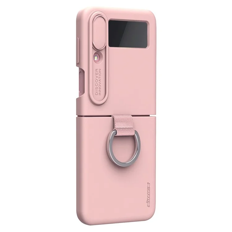 Nillkin Per Samsung Galaxy Z Flip4 5G Coperchio di Diapositiva Della Fotocamera Design Design Liquid Silicone Telefono Coperchio Protettivo a Prova di Goccia Con Anello di Dito - Rosa