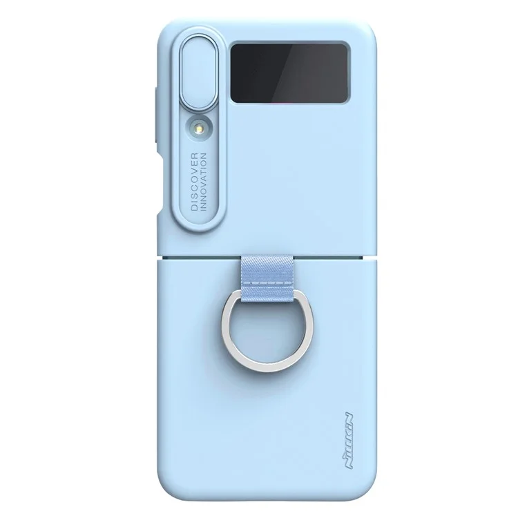 NILLKIN for Samsung Galaxy Z Flip4 5G Camera Lens Slide Cover Design Liquid Silicone Phone Case Drop-proof Protective Cover with Finger Ring - Blue