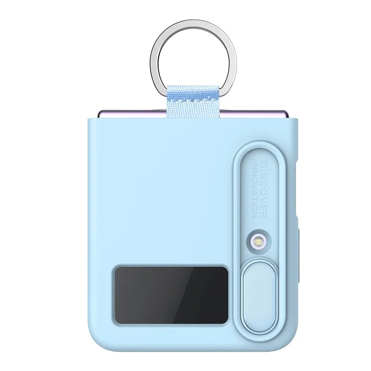 NILLKIN for Samsung Galaxy Z Flip4 5G Camera Lens Slide Cover Design Liquid Silicone Phone Case Drop-proof Protective Cover with Finger Ring - Blue