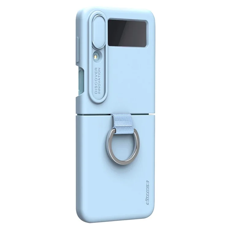 NILLKIN for Samsung Galaxy Z Flip4 5G Camera Lens Slide Cover Design Liquid Silicone Phone Case Drop-proof Protective Cover with Finger Ring - Blue
