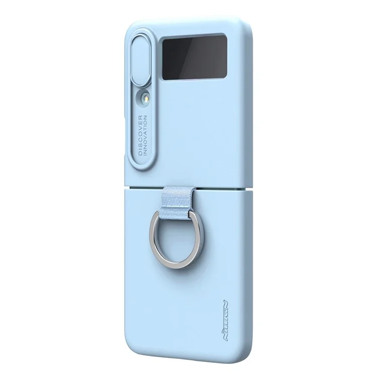 NILLKIN for Samsung Galaxy Z Flip4 5G Camera Lens Slide Cover Design Liquid Silicone Phone Case Drop-proof Protective Cover with Finger Ring - Blue