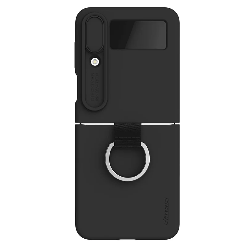NILLKIN for Samsung Galaxy Z Flip4 5G Camera Lens Slide Cover Design Liquid Silicone Phone Case Drop-proof Protective Cover with Finger Ring - Black