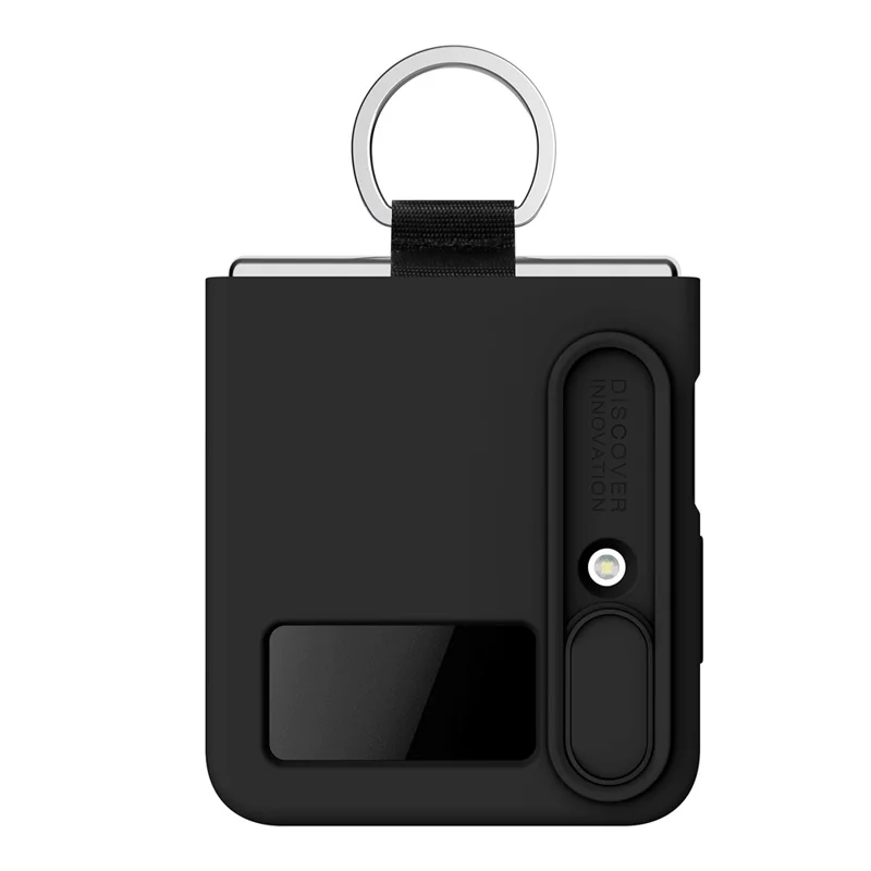 NILLKIN for Samsung Galaxy Z Flip4 5G Camera Lens Slide Cover Design Liquid Silicone Phone Case Drop-proof Protective Cover with Finger Ring - Black