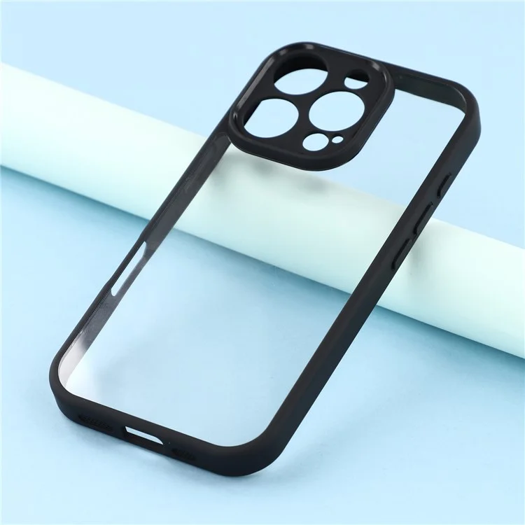 Für iPhone 16 Pro Max Handyhülle TPU + Acryl Transparent Rückseite Schutzhülle - Schwarz
