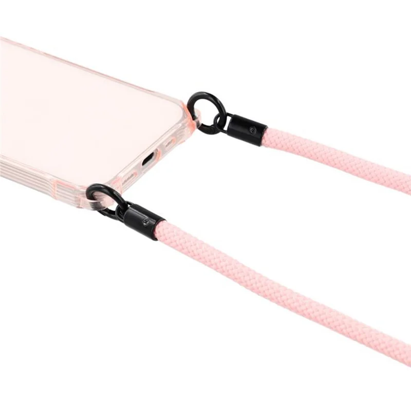 For iPhone 16e Phone Case Four Corner Drop-Proof TPU Back Cover with Long Strap - Pink