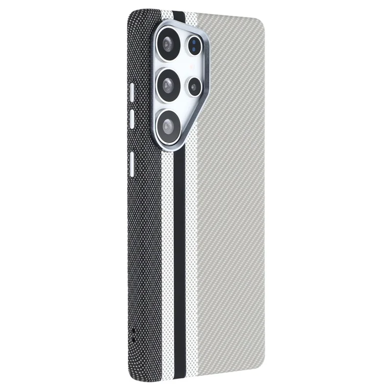 For Samsung Galaxy S25 Ultra Case Compatible with MagSafe Carbon Fiber Texture Water Transfer PC Phone Cover - Grey Vertical Stripes