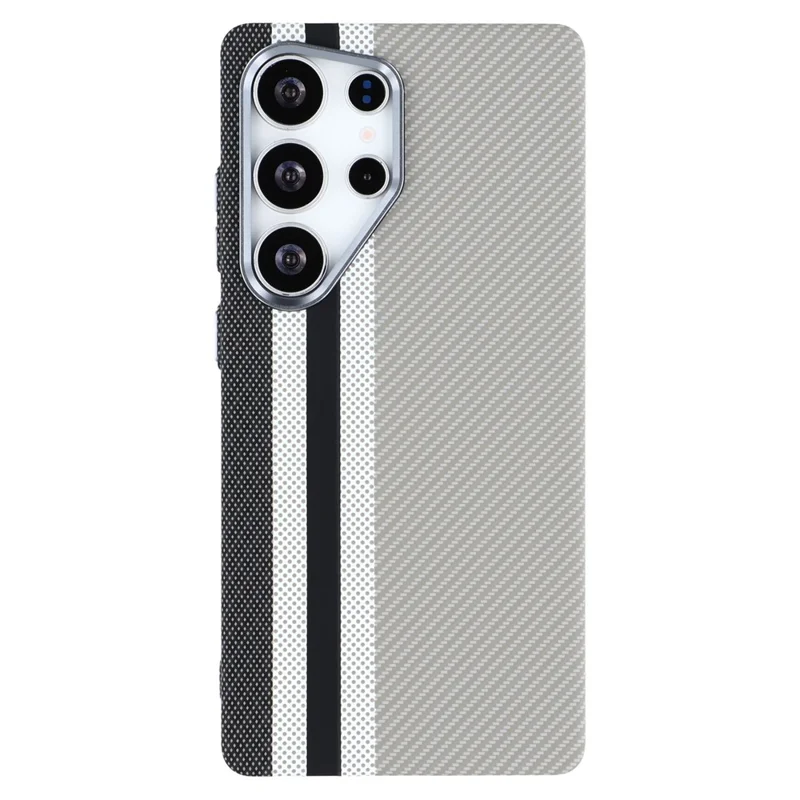For Samsung Galaxy S25 Ultra Case Compatible with MagSafe Carbon Fiber Texture Water Transfer PC Phone Cover - Grey Vertical Stripes