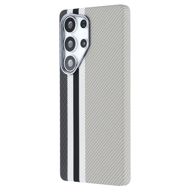 For Samsung Galaxy S25 Ultra Case Compatible with MagSafe Carbon Fiber Texture Water Transfer PC Phone Cover - Grey Vertical Stripes