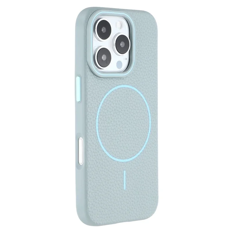 For iPhone 16 Pro Magnetic Case Litchi Texture TPU Phone Cover Compatible with MagSafe - Blue